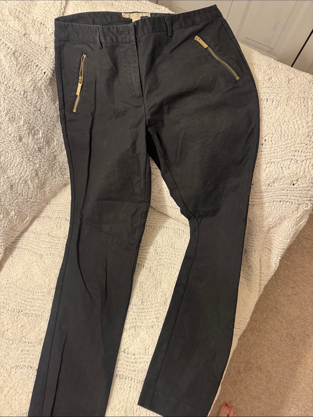 Michael Kors Black Cropped Ankle Pants with Gold Zip Accents